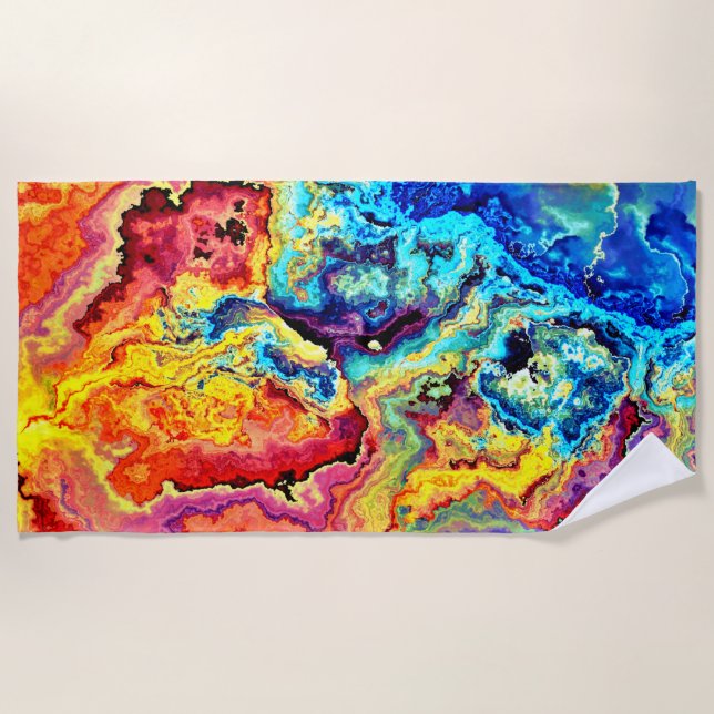 Bright colorful marble  beach towel (Front)