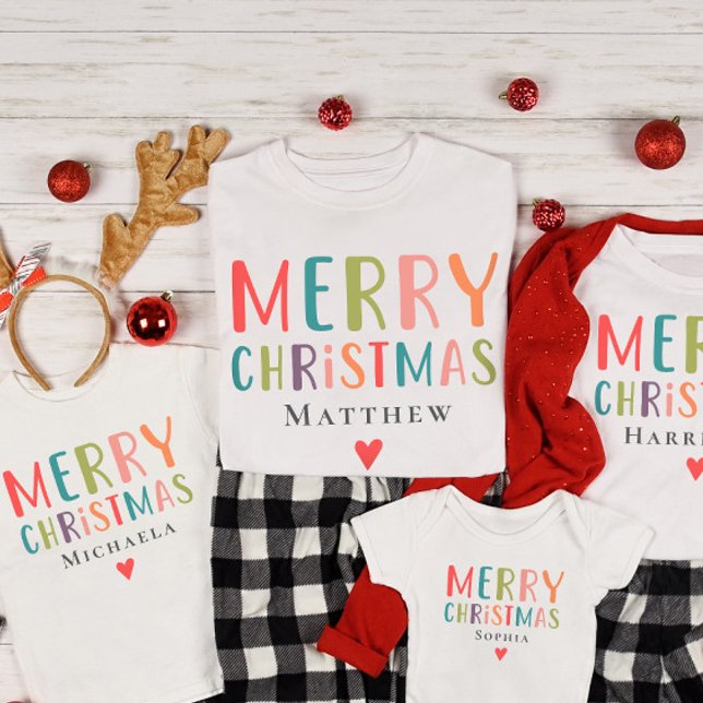 Bright Colorful Merry Christmas Matching Family T-Shirt (Creator Uploaded)