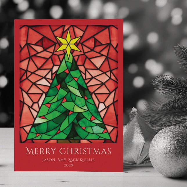 Bright Colorful Merry Christmas Tree Star Holiday Card (Creator Uploaded)
