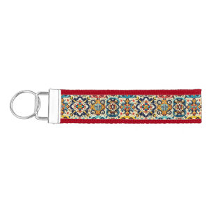 Bright Colorful Mexican Tiles Wrist Keychain
