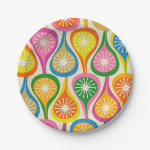 Bright Colorful Mid Century Modern Atomic Pattern Paper Plates