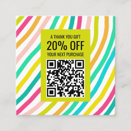 Bright Colorful Minimalist Stripes Thanks QR Code  Discount Card