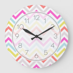 Bright Colorful Modern Chevron Stripes Large Clock