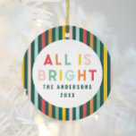 Bright colorful modern Christmas family Square Sti Ceramic Ornament<br><div class="desc">Bright colorful modern Christmas family</div>