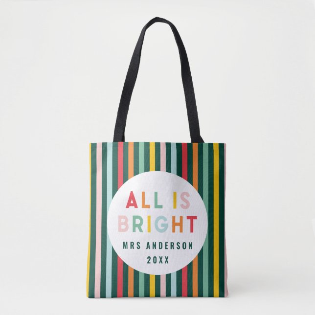 Bright colorful modern Christmas family Square Sti Tote Bag (Front)