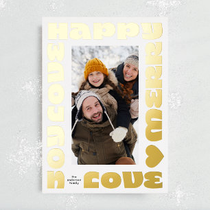 bright colorful modern christmas gold photo foil holiday card