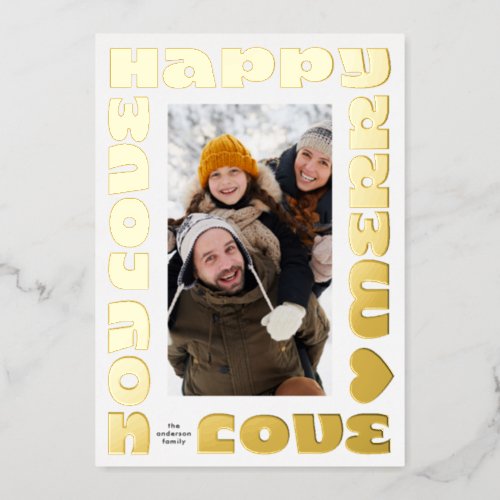 bright colorful modern  christmas gold photo foil holiday card