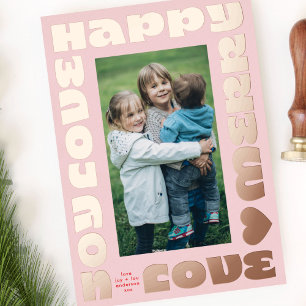 bright colorful modern christmas one photo pink foil holiday card