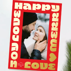 bright colorful modern christmas one photo red foil holiday card