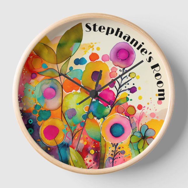 Bright Colorful Modern Floral Wall Clock (Front)