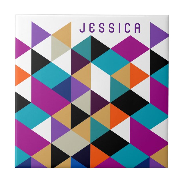 Bright Colorful Modern Geometric Pattern Tile (Front)