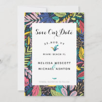 Bright Colorful Modern Leaves Pattern Save The Date