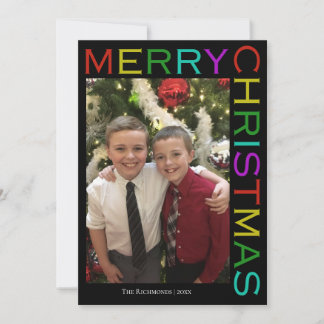 Bright Colorful Modern Merry Christmas Photo black Holiday Card