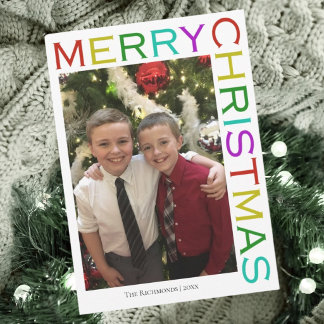Bright Colorful Modern Merry Christmas Photo Holiday Card