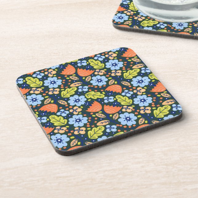 Bright Colorful Modern Pretty Flower Pattern Beverage Coaster (Left Side)