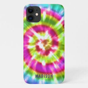 Bright Colorful Modern Tie Dye Pattern Custom Name iPhone 11 Case