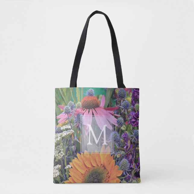 Bright Colorful Monogram Flowers Tote Bag (Front)