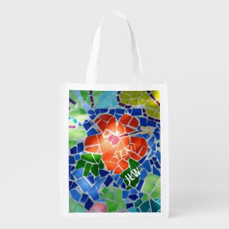 Bright Colorful Mosaic Floral Reusable Grocery Bag