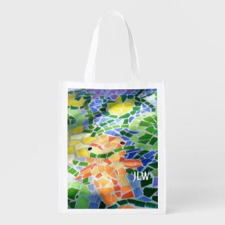 Bright Colorful Mosaic Koi Fish reusable Grocery Bag