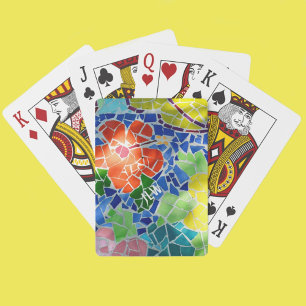 Bright Colorful Mosaic Red and Yellow Flowers Poker Cards
