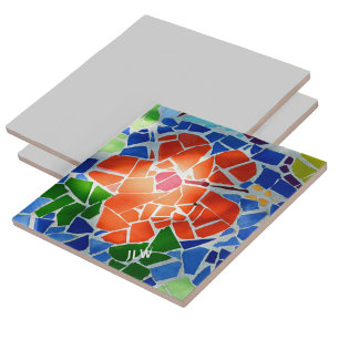 Bright Colorful Mosaic Red Flower Ceramic Tile