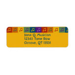 Bright, colorful music note return address labels