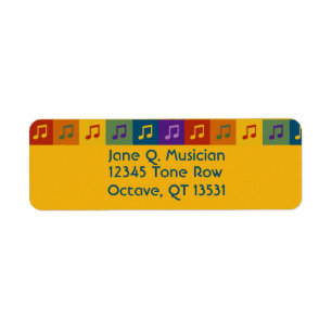 Bright, colorful music note return address labels