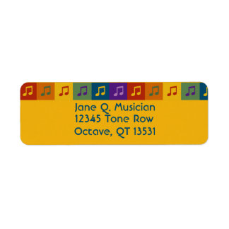 Bright, colorful music note return address labels