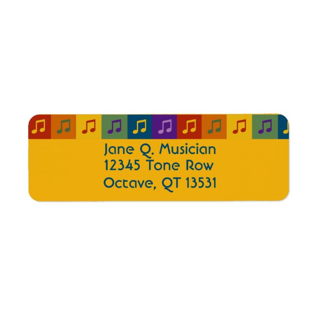 Bright, colorful music note return address labels (Front)