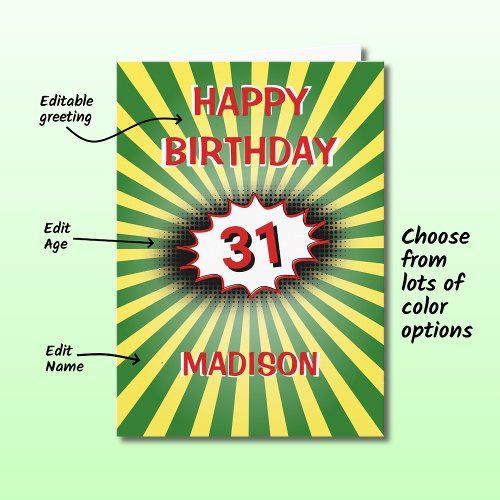 Bright colorful name age retro birthday