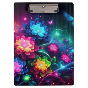 Bright, colorful neon flowers/butterflies clipboard
