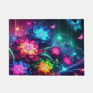 Bright, colorful neon flowers/butterflies doormat