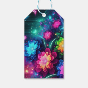 Bright, colorful neon flowers/butterflies gift tags