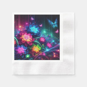 Bright, colorful neon flowers/butterflies napkins
