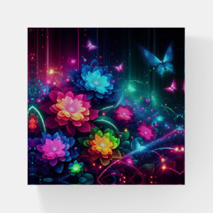 Bright, colorful neon flowers/butterflies paperweight