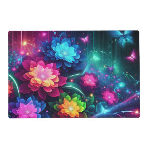Bright, colorful neon flowers/butterflies placemat