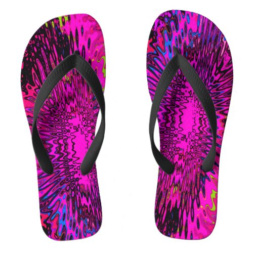 Bright Colorful Neon Paint Swirl Flip Flops