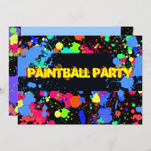 Bright Colorful Neon Paintball Party Invitation