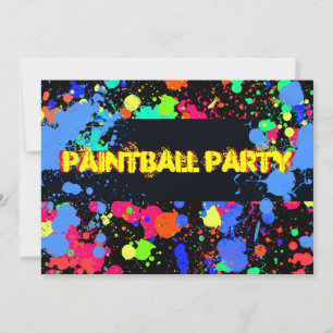 Bright, Colorful Neon, Paintball Party Invitation