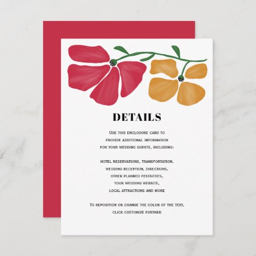 Bright  Colorful Nouveau Floral Wedding Details Enclosure Card