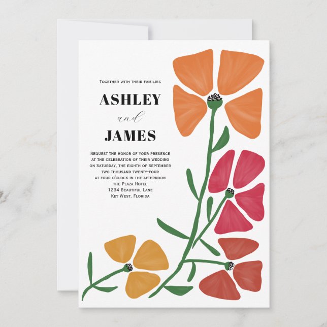 Bright & Colorful Nouveau Floral Wedding Invitation (Front)