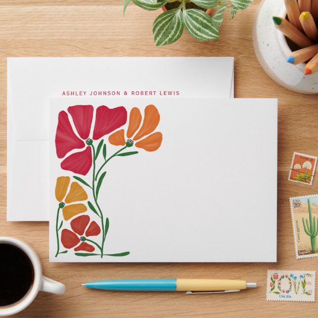 Bright & Colorful Nouveau Floral Wedding Invite Envelope (Desk)