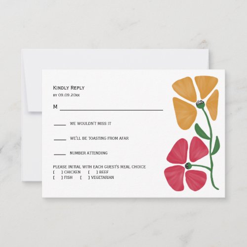 Bright  Colorful Nouveau Floral Wedding RSVP Card