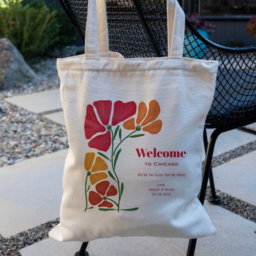 Bright  Colorful Nouveau Flower Wedding Welcome Tote Bag