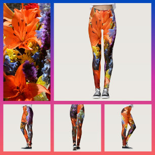 Bright Colorful Orange Lilies Floral Abstract Leggings
