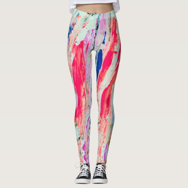 Bright Colorful Paint Stripes Abstract Artsy Leggings (Front)