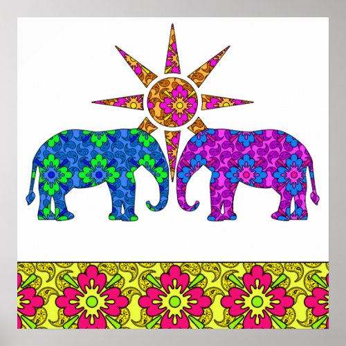 Bright Colorful Paisley Elephant Cute Poster