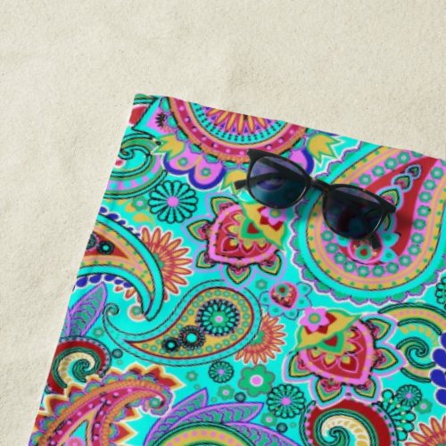 Bright Colorful Paisley Pattern Beach Towel