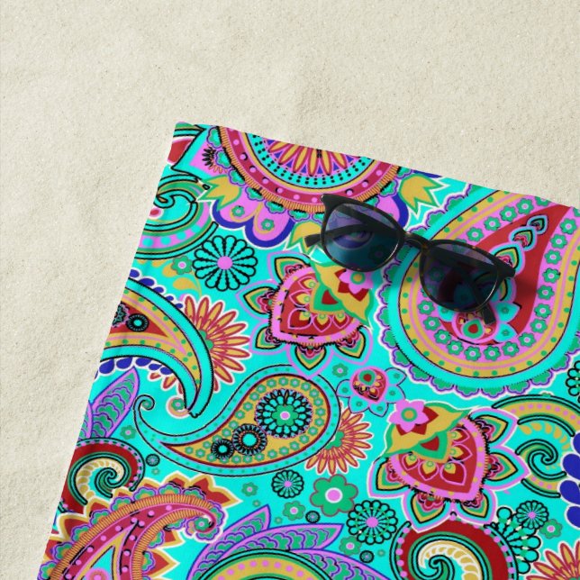 Bright Colorful Paisley Pattern Beach Towel (In Situ)