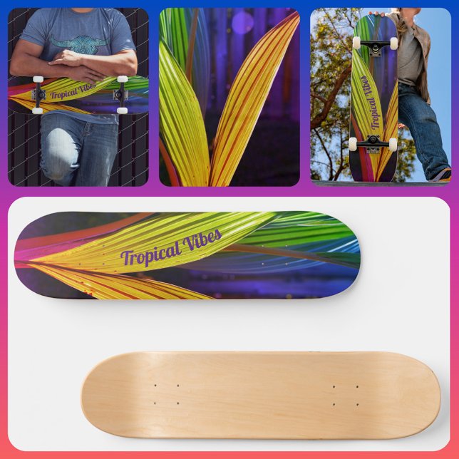 Bright Colorful Palms Tropical Vibes Skateboard (Creator Uploaded)